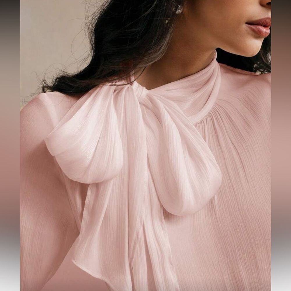 Elegant Pink Tie Neck Blouse
